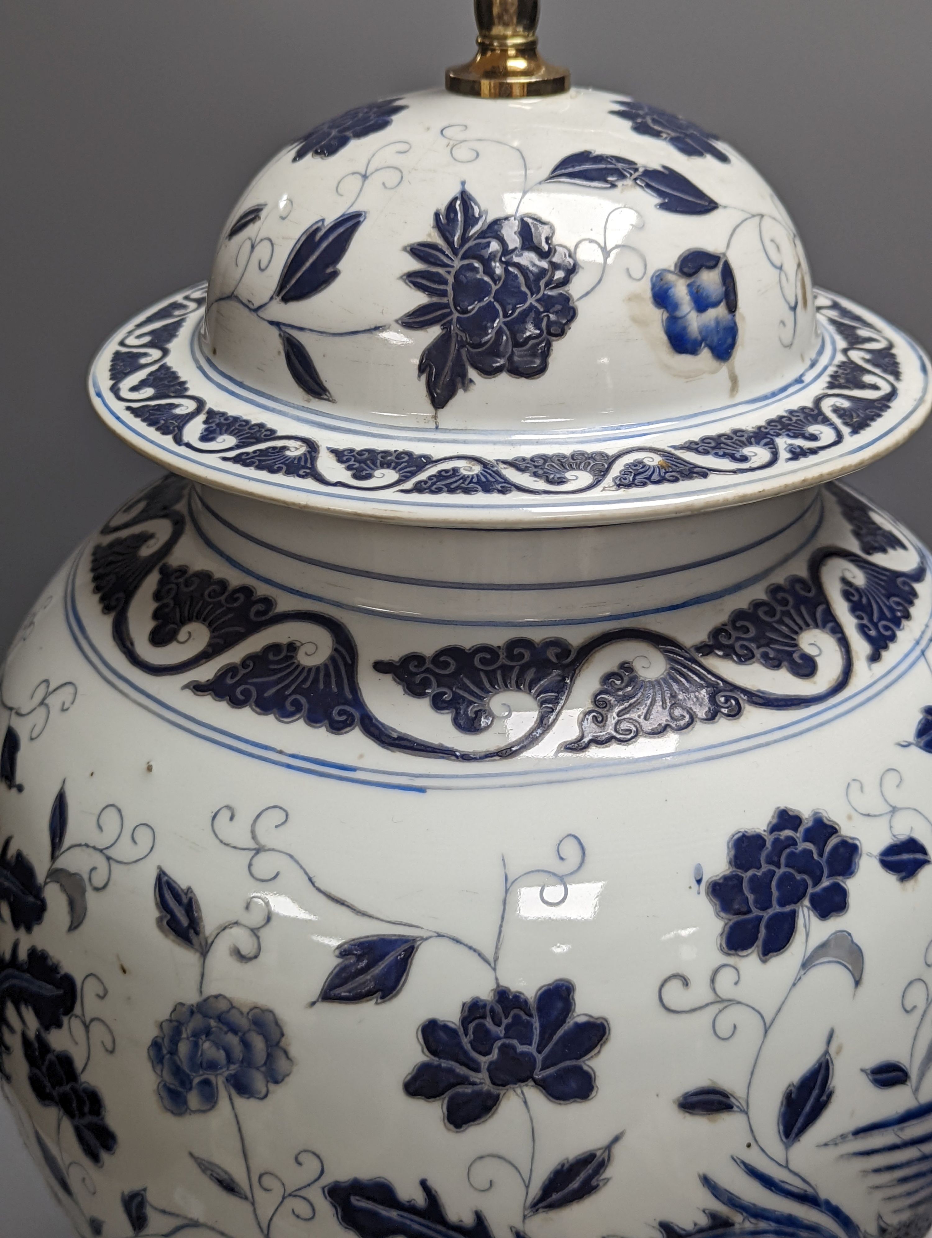 A Chinese blue enamelled porcelain baluster vase, converted to electric lamp 52cm
